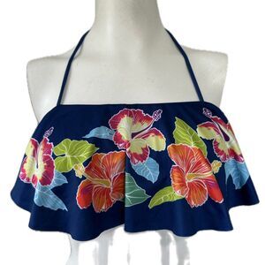 NWT Loco Boutique Hawaii Hawaiian Hibiscus Long Flounce Bandeau Bikini Top S